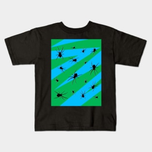 Halloween Spider Pattern Green and Blue Kids T-Shirt